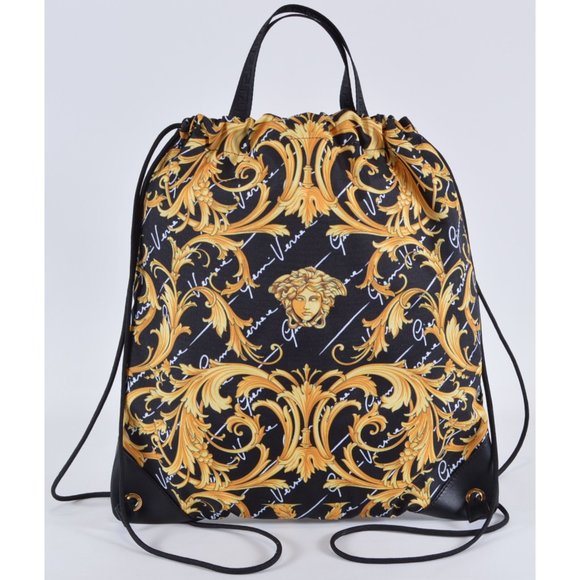 NEW Versace $1,095 Baroque Medusa Print Nylon Cinched Drawstring Purse Backpack main image 9